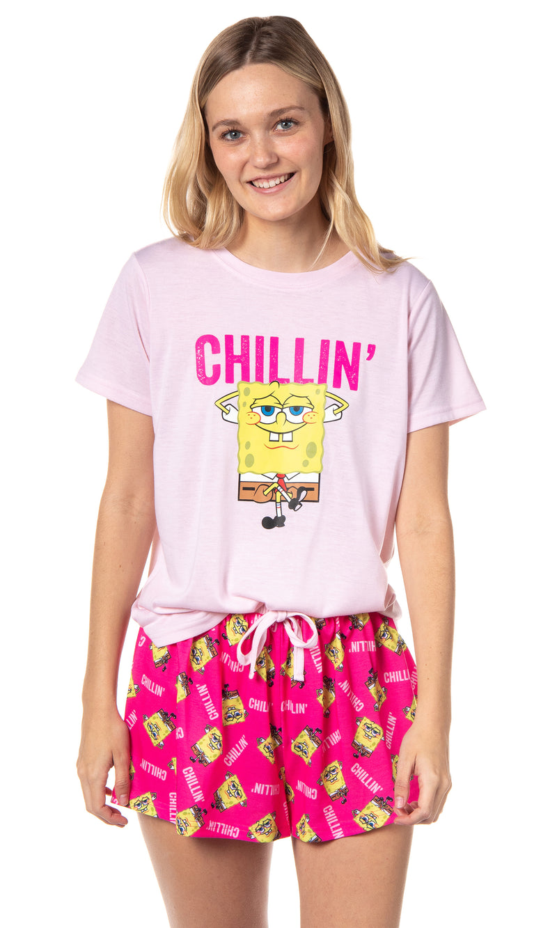 Nickelodeon SpongeBob SquarePants Womens' Chillin' Sleep Pajama Set Shorts (Small)