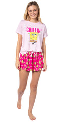 Nickelodeon SpongeBob SquarePants Womens' Chillin' Sleep Pajama Set Shorts (Small)