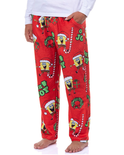 SpongeBob SquarePants Pajamas Men's Oh Joy Santa Hat Fleece Lounge Pj Pants
