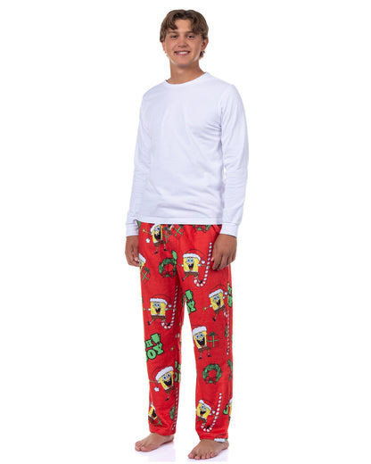 SpongeBob SquarePants Pajamas Men's Oh Joy Santa Hat Fleece Lounge Pj Pants