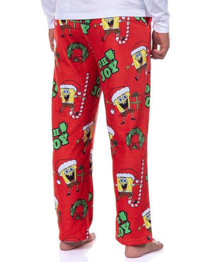 SpongeBob SquarePants Pajamas Men's Oh Joy Santa Hat Fleece Lounge Pj Pants