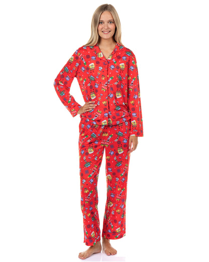 SpongeBob SquarePants Pajamas Women's Holiday Coat Front Sleep Set