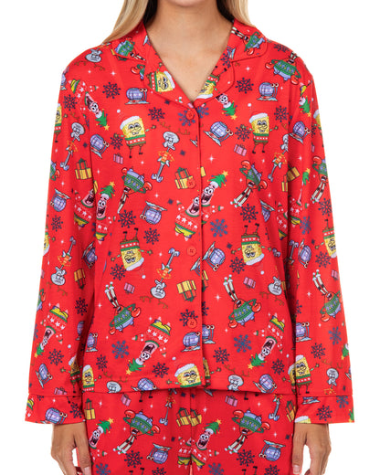 SpongeBob SquarePants Pajamas Women's Holiday Coat Front Sleep Set
