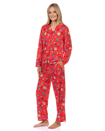 SpongeBob SquarePants Pajamas Women's Holiday Coat Front Sleep Set