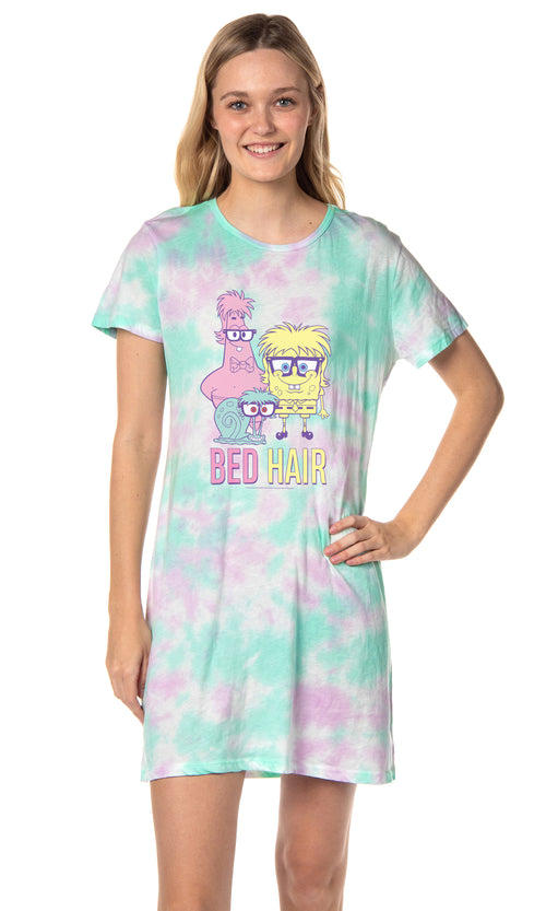 SpongeBob SquarePants Women's Patrick Bed Hair Funny Nightgown Sleep Pajama Shirt (X-Large)