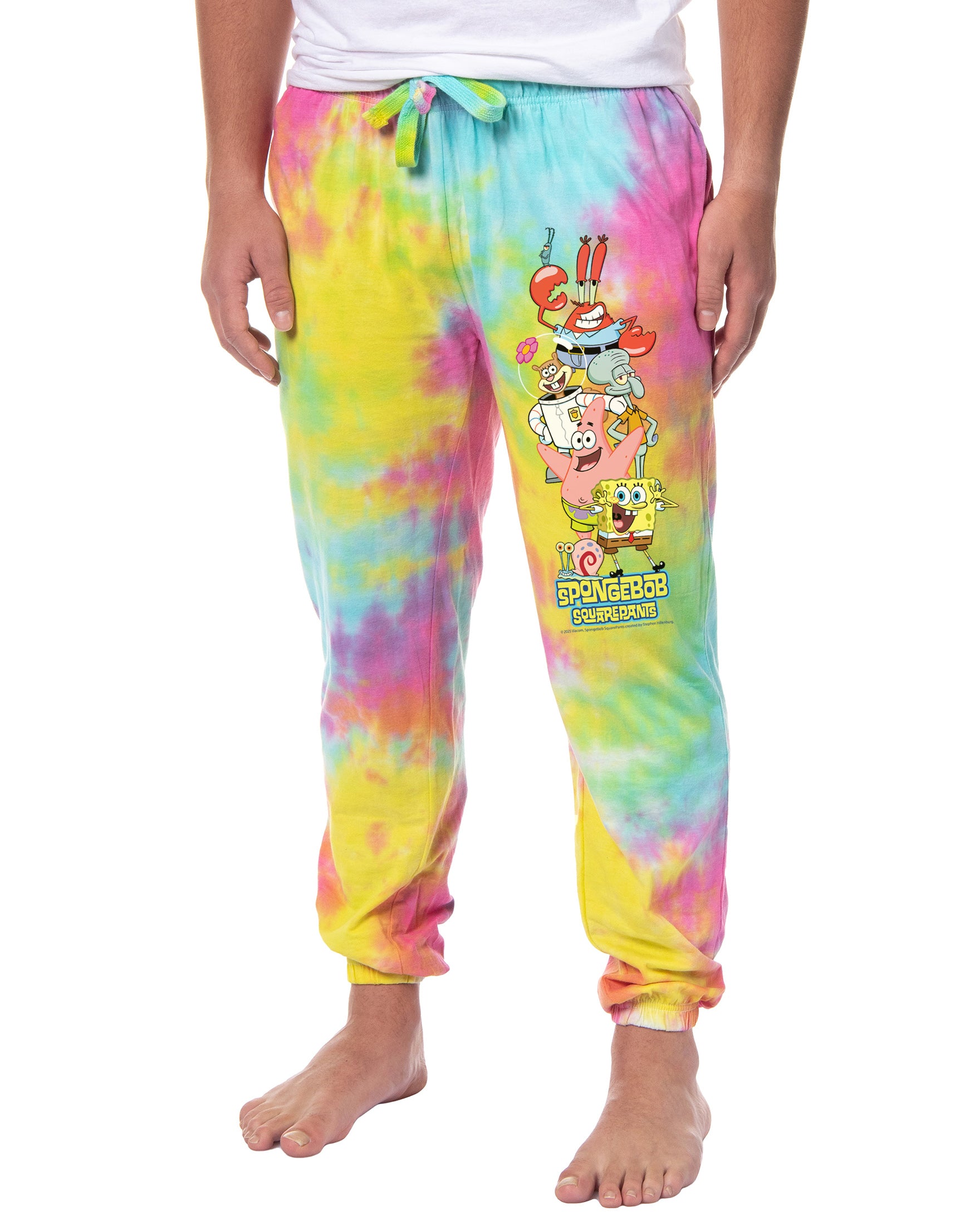 SpongeBob SquarePants Men's Friends Pile Up Tie-Dye Lounge Pajama Pants