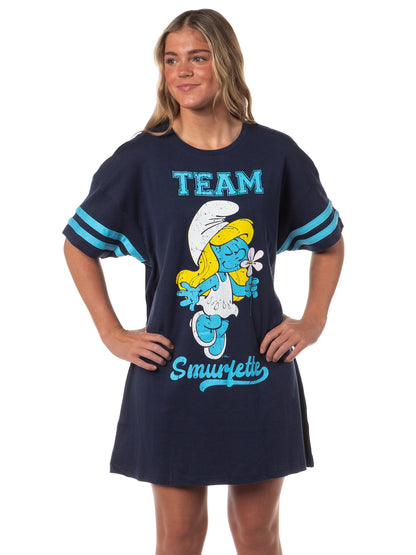The Smurfs Women's Varsity Team Smurfette Sleep Shirt Nightgown Lounge Oversized Pajama Tee