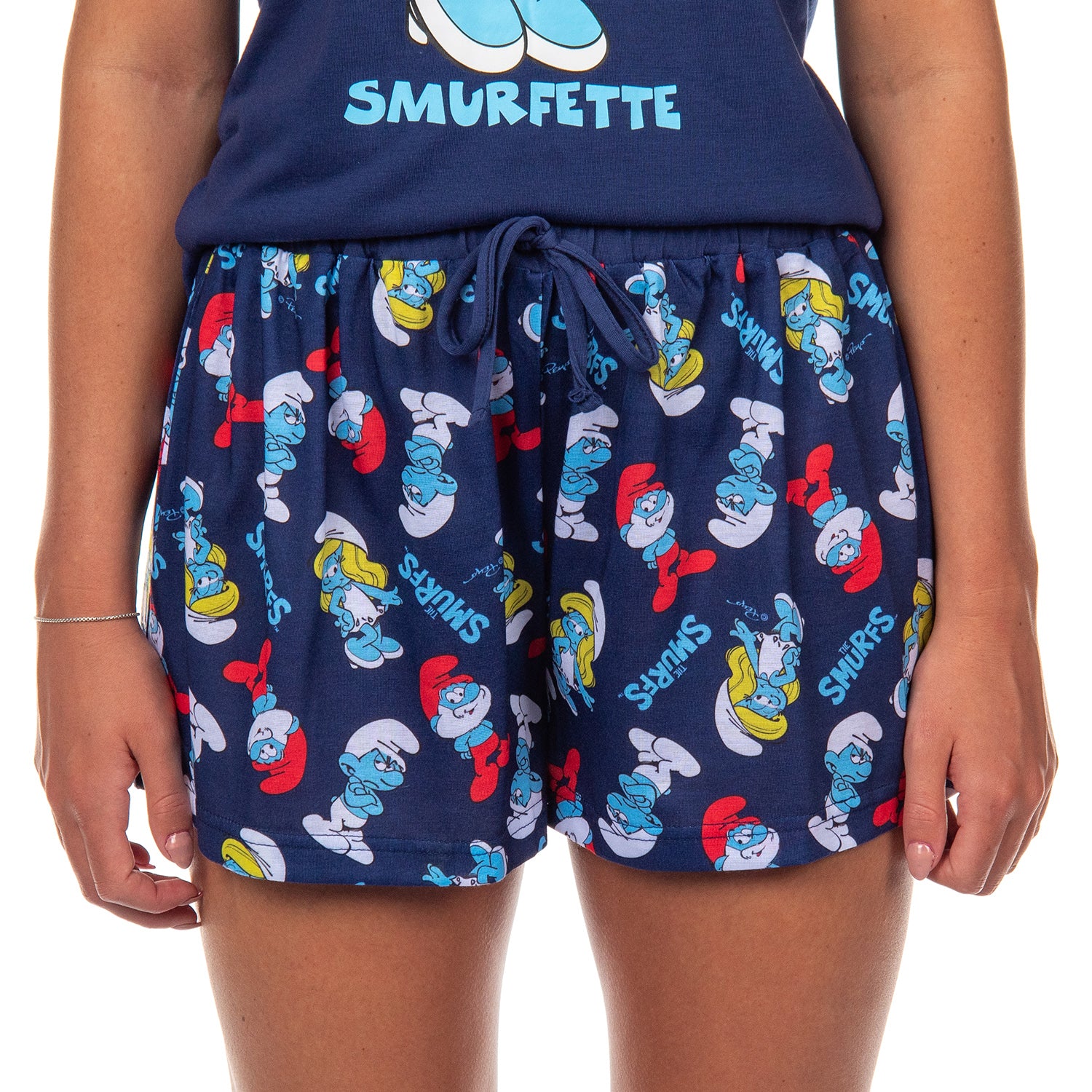 The Smurfs 2 Piece Pajama Set Women's Smurfette Short Sleeve and Shorts