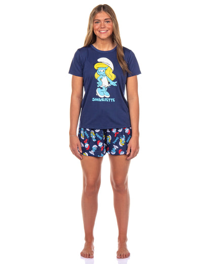 The Smurfs 2 Piece Pajama Set Women's Smurfette Short Sleeve and Shorts