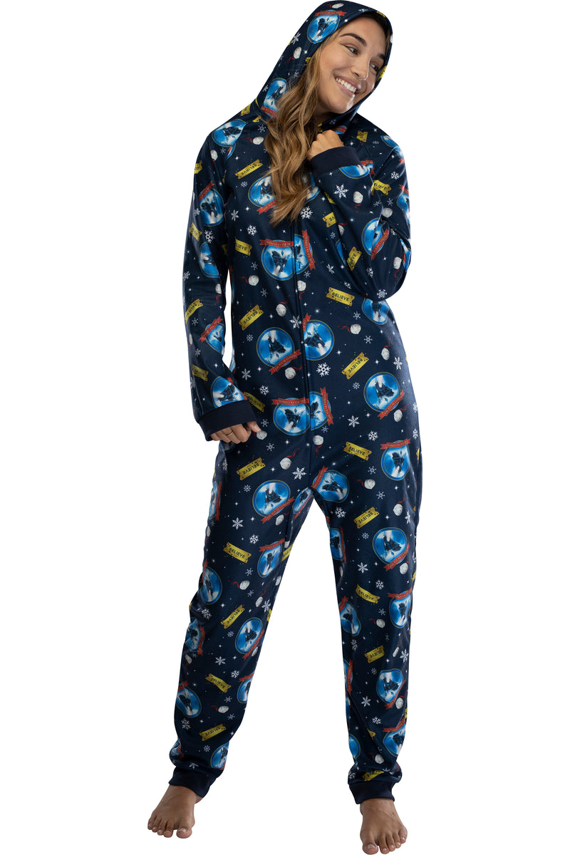 Polar Express Adult Believe Hooded One-Piece Footless Sleeper Union Suit For Men and Women
