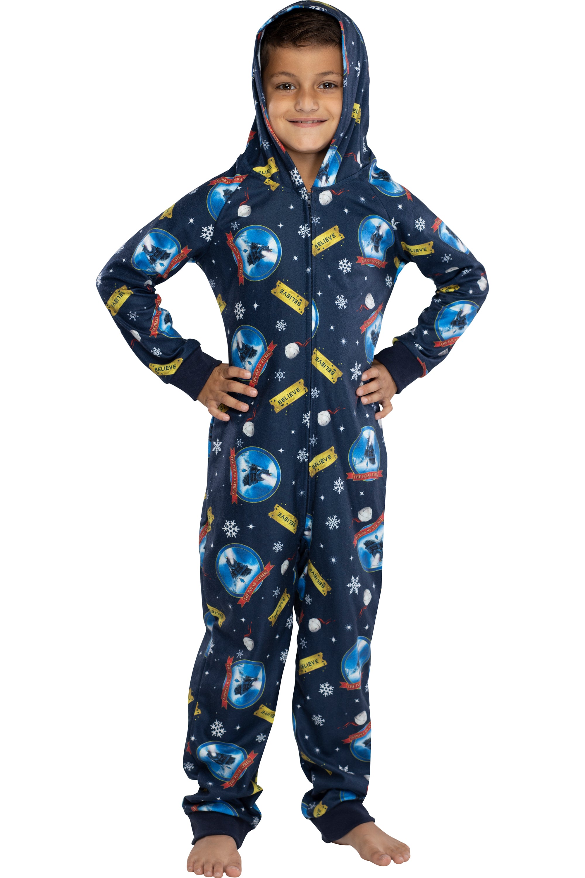 The Polar Express Big Kids Believe Hooded One-Piece Footless Sleeper Union Suit S/M
