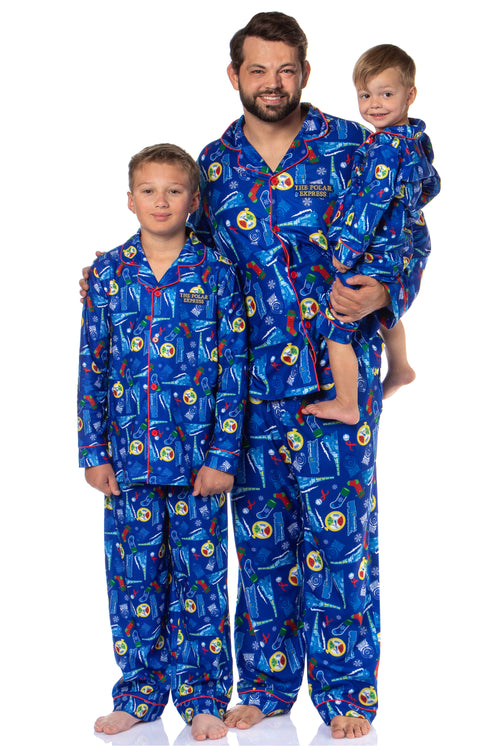 The Polar Express Multiple Sizes Christmas Sleep Collared Button Down Long-Sleeve Pajama Set