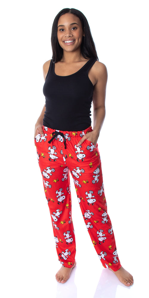 Peanuts Women's Snoopy And Woodstock Allover Print Smooth Touch Fleece Sleep Bottoms Lounge Pajama Pants