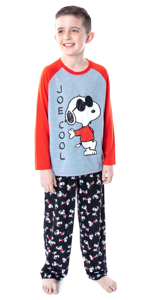 Peanuts Boys' Joe Cool Snoopy Pajamas Long Sleeve Raglan Shirt And Pant 2 Piece PJs Kids Sleepwear Set