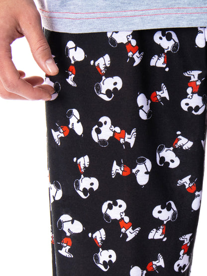 Peanuts Men's Joe Cool Snoopy Pajamas Raglan Shirt And Pant 2 PC Pajama Set