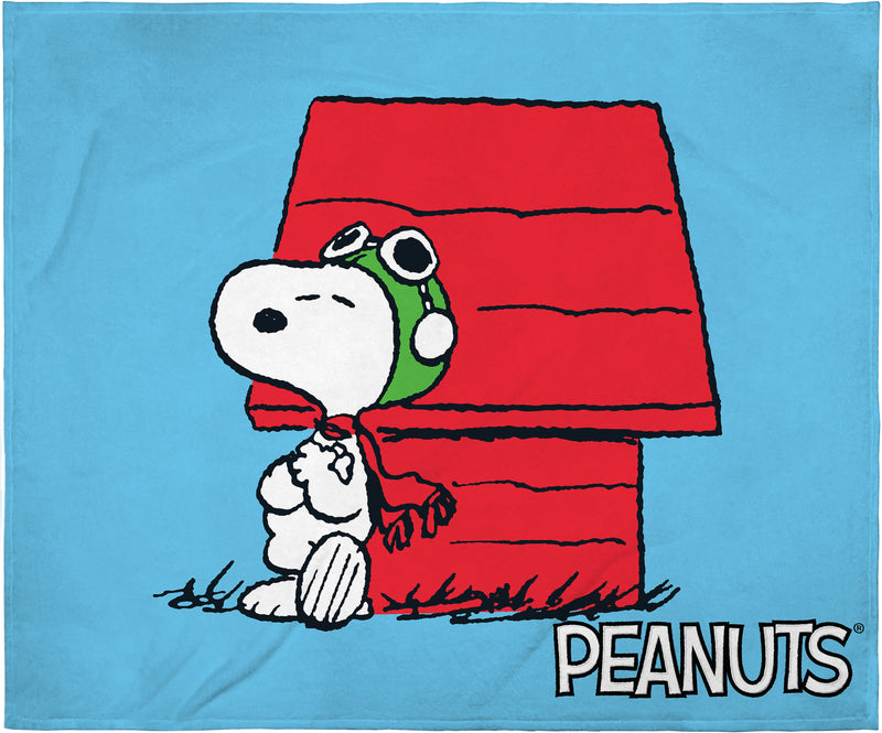 Peanuts Snoopy The Flying Ace Leaning On Red Doghouse Silk Touch Fleece Plush Throw Blanket