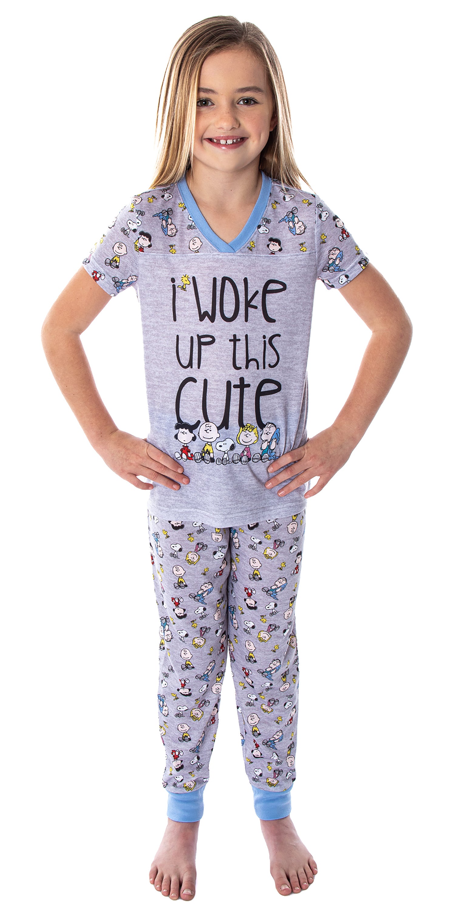 Peanuts Girls' Woke Up This Cute Pajamas Shirt And Pants Jogger Pajama Set