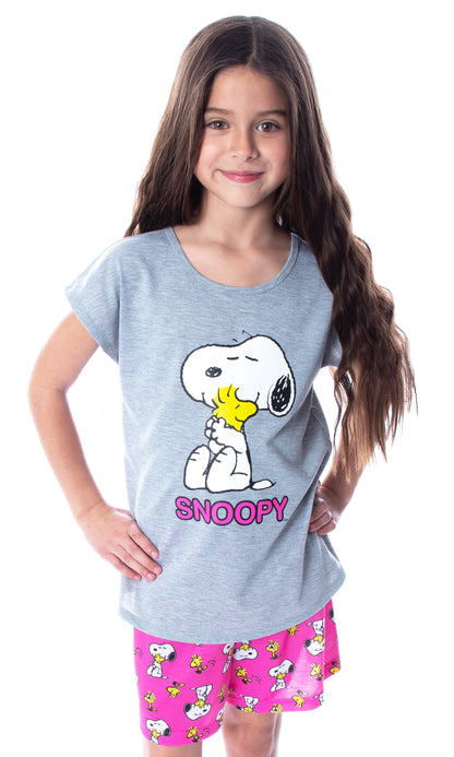 Peanuts Girls' Pajamas Snoopy and Woodstock Shirt And Shorts Pajama Set