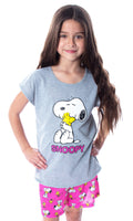 Peanuts Girls' Pajamas Snoopy and Woodstock Shirt And Shorts 2 Piece Pajama Set