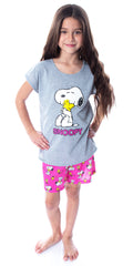 Peanuts Girls' Pajamas Snoopy and Woodstock Shirt And Shorts 2 Piece Pajama Set