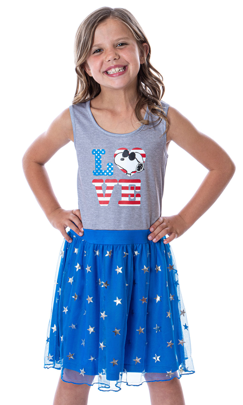 Peanuts Girl's Snoopy Joe Cool USA Love Tank Nightgown Dress Pajama