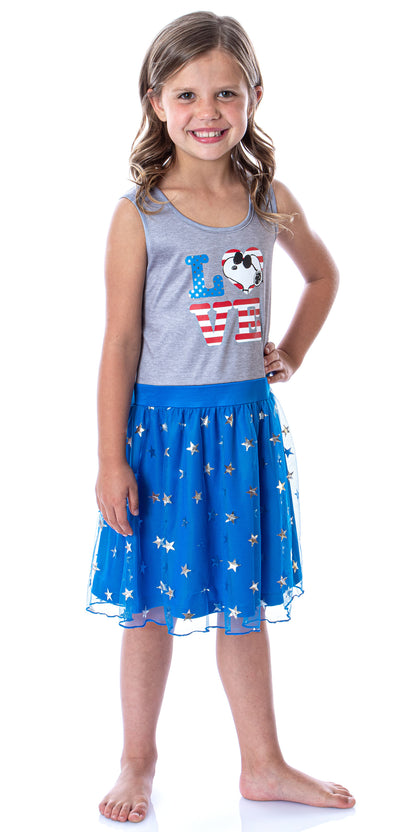 Peanuts Girl's Snoopy Joe Cool USA Love Tank Nightgown Dress Pajama
