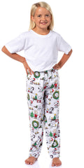 Peanuts Kids Christmas Time All Over Print Smooth Touch Fleece Sleep Bottoms Lounge Pajama Pants for Boys Girls