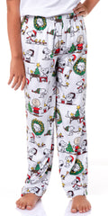 Peanuts Kids Christmas Time All Over Print Smooth Touch Fleece Sleep Bottoms Lounge Pajama Pants for Boys Girls