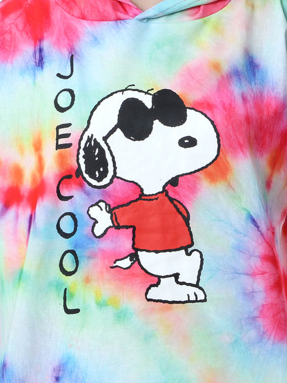 Peanuts Snoopy Joe Cool Tie Dye Womens Pajama Loungewear Hooded Jogger Set (L)