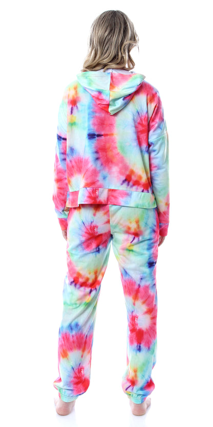 Peanuts Snoopy Joe Cool Tie Dye Womens Pajama Loungewear Hooded Jogger Set (L)