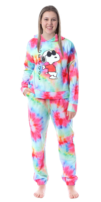 Peanuts Snoopy Joe Cool Tie Dye Womens Pajama Loungewear Hooded Jogger Set (L)