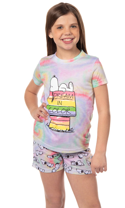 Peanuts Girls' Snoopy Dream In Color Tie-Dye Character Pajama Set Shorts