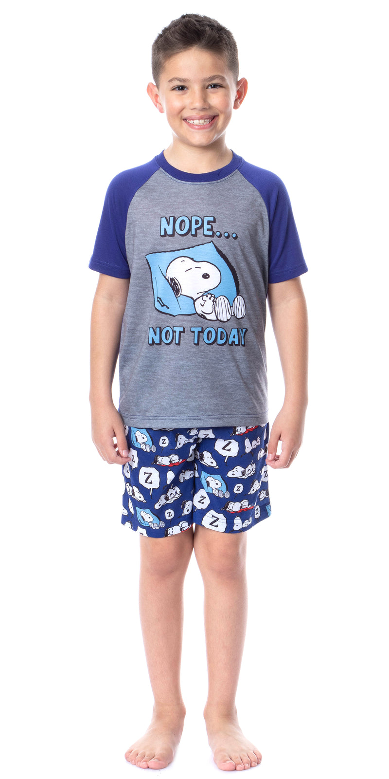 Peanuts Boy's Snoopy Nope Not Today Sleep Pajama Set Short Crewneck