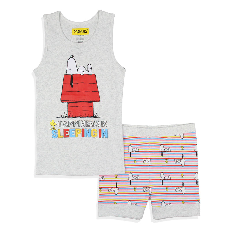 Peanuts Girls' Snoopy Happiness Is Sleeping In Pajama Set Tank Top Shorts