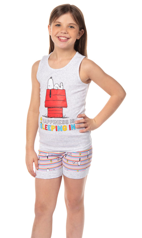 Peanuts Girls' Snoopy Happiness Is Sleeping In Pajama Set Tank Top Shorts