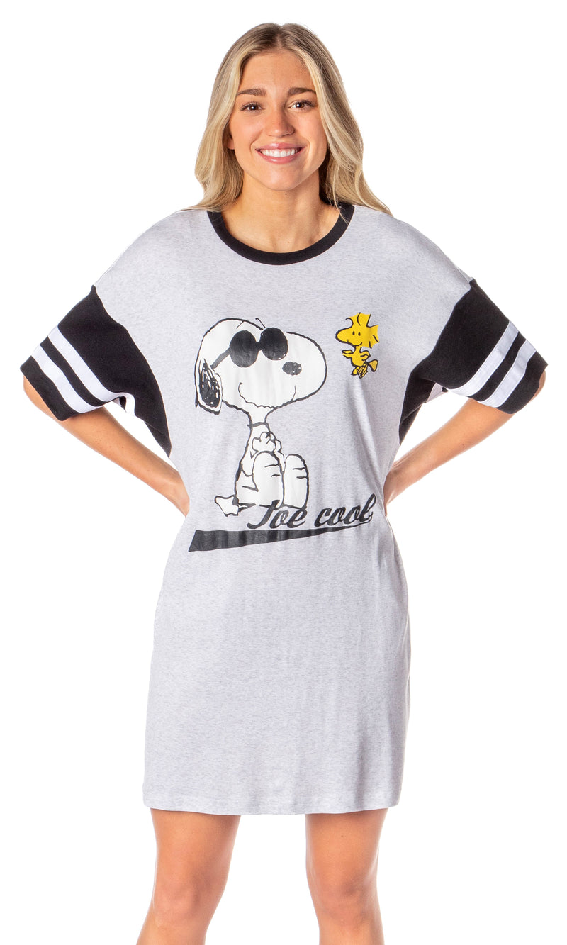 Peanuts Joe Cool Snoopy Woodstock Oversized Boyfriend Varsity Nightgown Womens Night Shirt