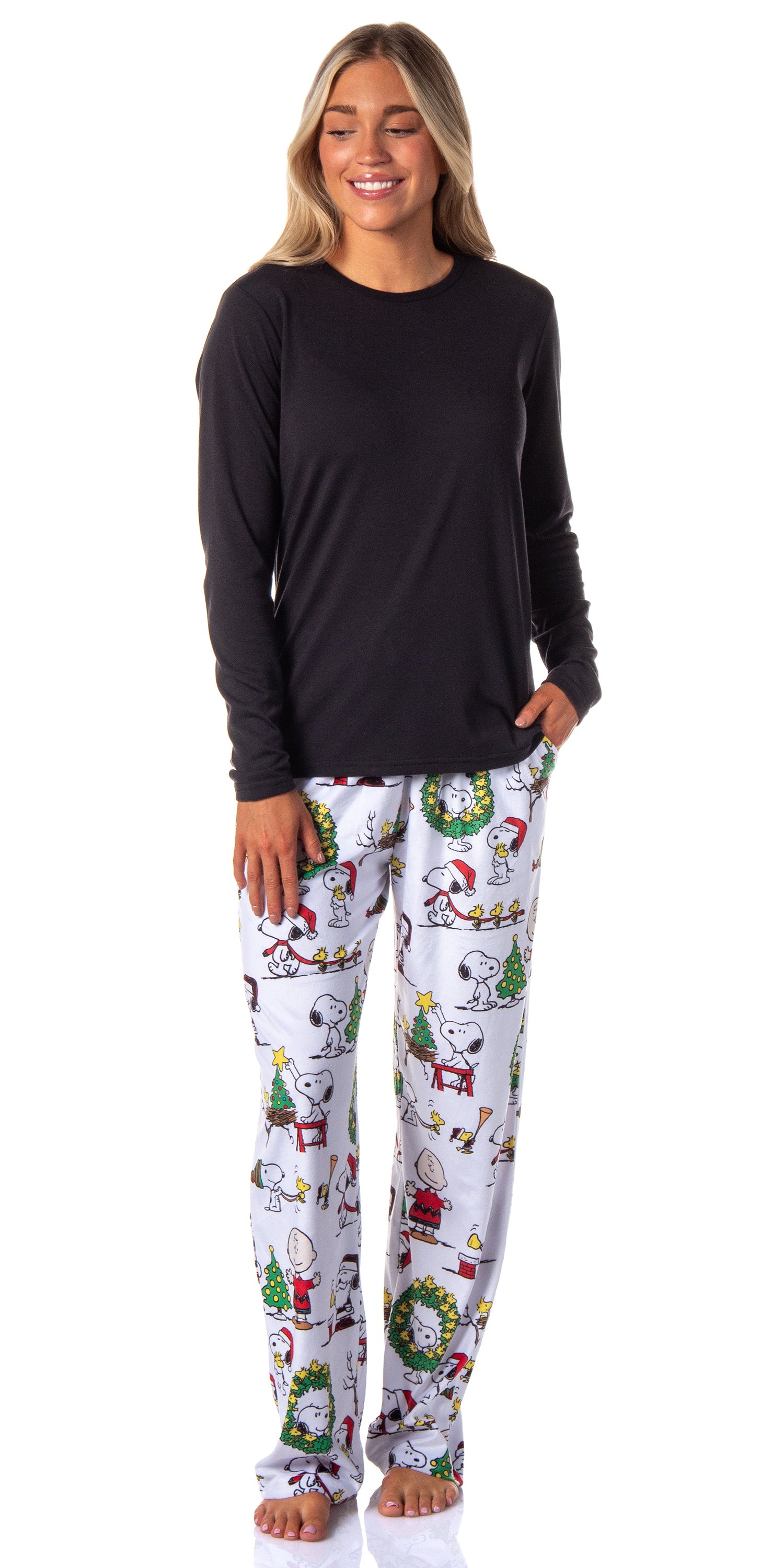 Peanuts Womens' Christmas Charlie Brown Snoopy Santa Sleep Pajama Pant ...