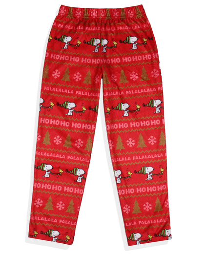 Peanuts Snoopy Girl's Christmas Sweater Sleep Tossed Print Pajama Pants For Kids