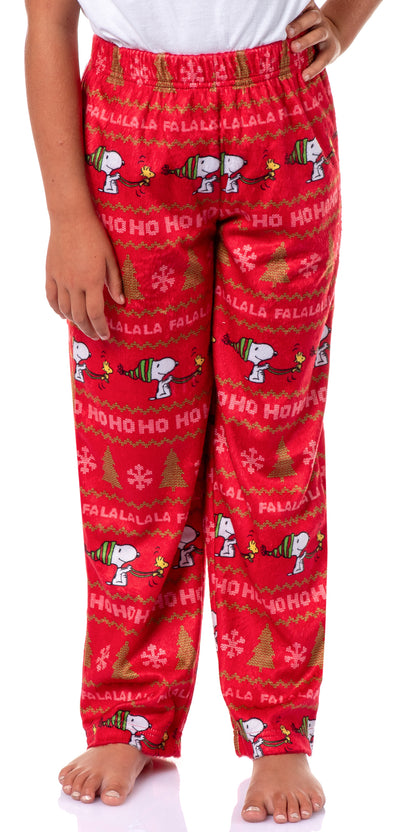 Peanuts Snoopy Girl's Christmas Sweater Sleep Tossed Print Pajama Pants For Kids