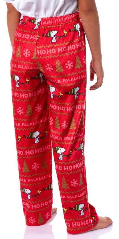 Peanuts Snoopy Girl's Christmas Sweater Sleep Tossed Print Pajama Pants For Kids