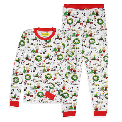 Peanuts Boys' Christmas Santa Snoopy Charlie Brown Characters Pajama Set (18)