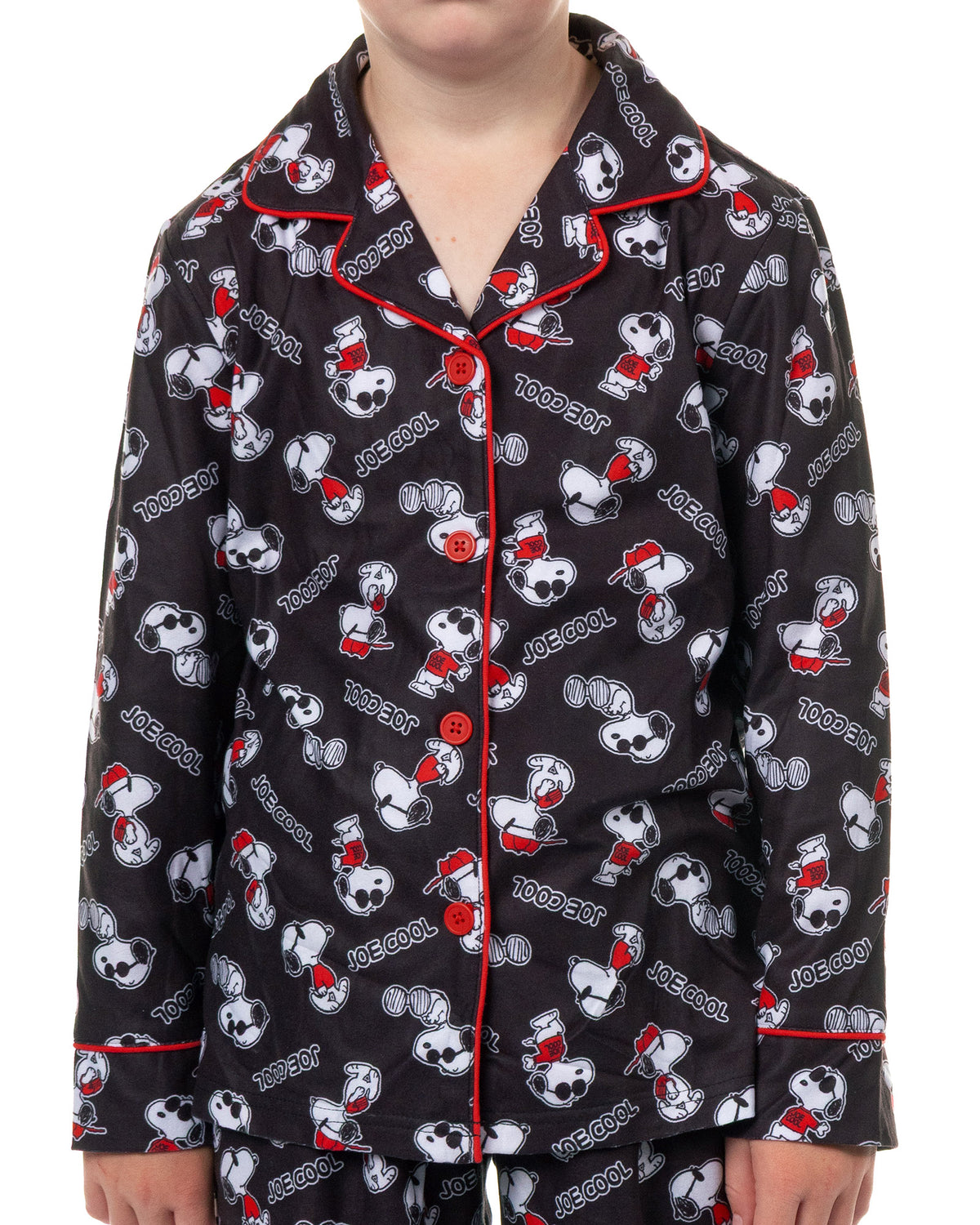 Peanuts Pajamas Boys' Joe Cool Coat Front Flannel Lounge Sleep Set