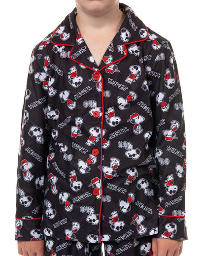 Peanuts Pajamas Boys' Joe Cool Coat Front Flannel Lounge Sleep Set