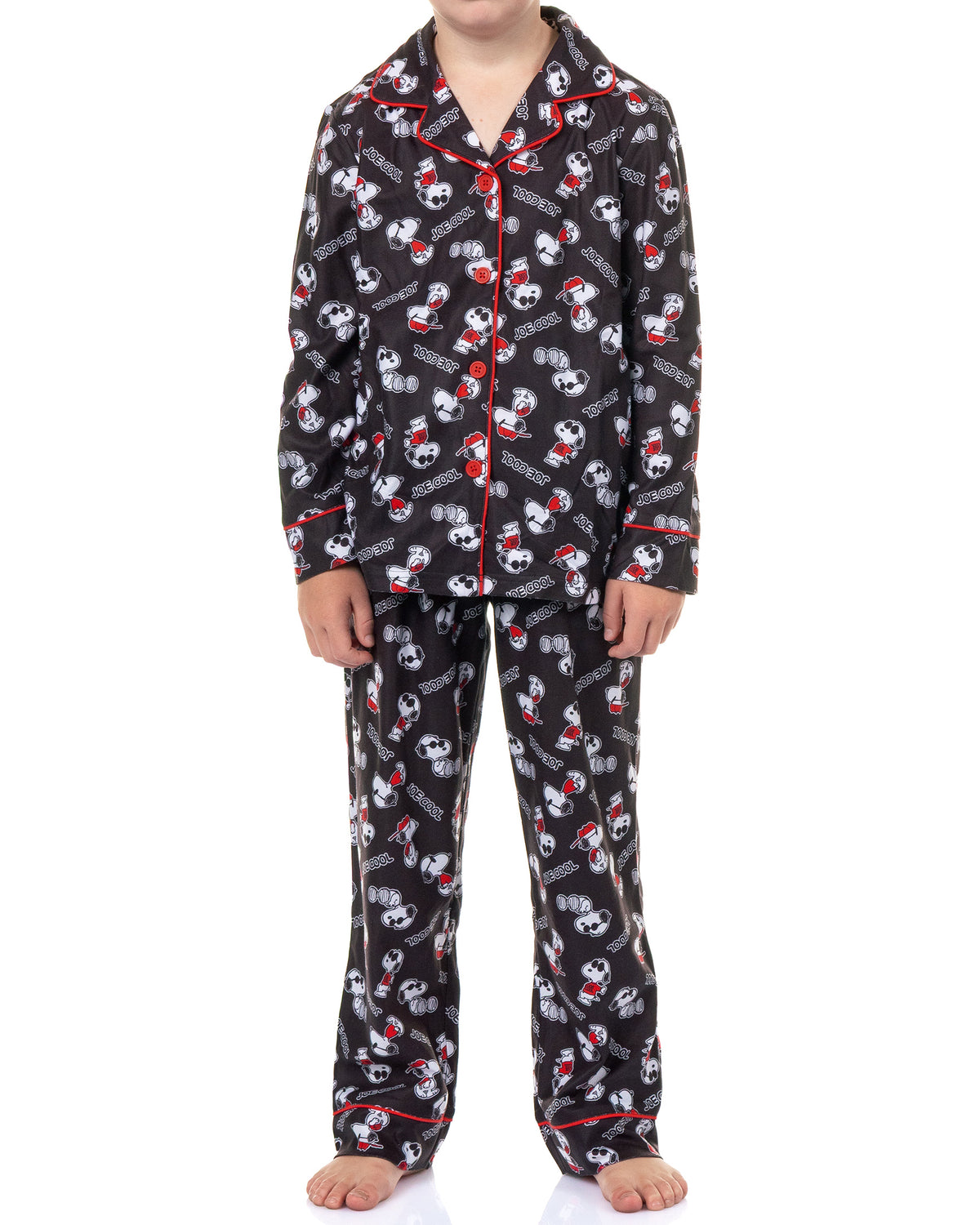 Peanuts Pajamas Boys' Joe Cool Coat Front Flannel Lounge Sleep Set