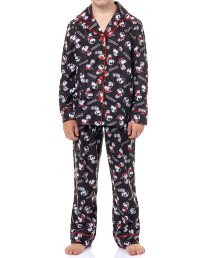 Peanuts Pajamas Boys' Joe Cool Coat Front Flannel Lounge Sleep Set