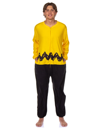 Peanuts Charlie Brown Union Suit Men's Costume Zip Up Pajama Outfit