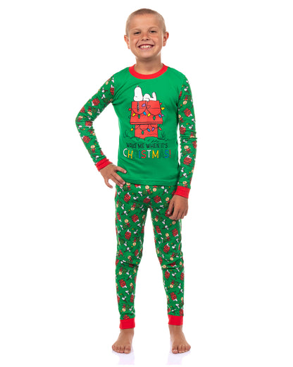 Peanuts Pajamas Boy's Snoopy Wake Me When It's Christmas Tight Fit Set