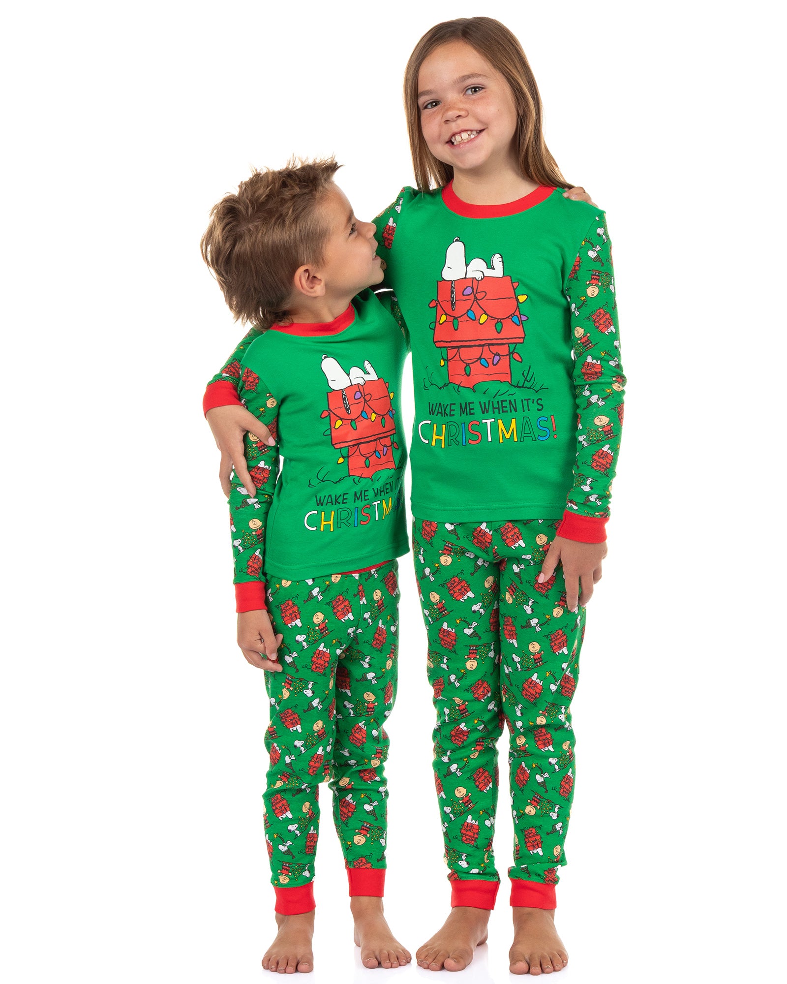 Peanuts Pajamas Boy's Snoopy Wake Me When It's Christmas Tight Fit Set