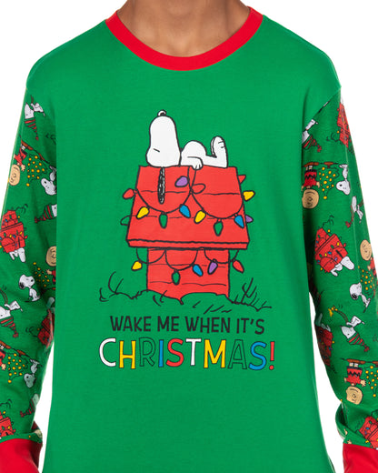 Snoopy Pajamas Wake Me When It's Christmas Adult Tight Fit Sleep Set