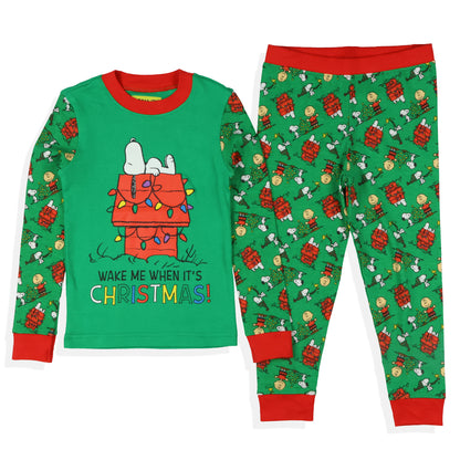 Snoopy Toddler Pajamas Wake Me When It's Christmas Tight Fit Sleep Set